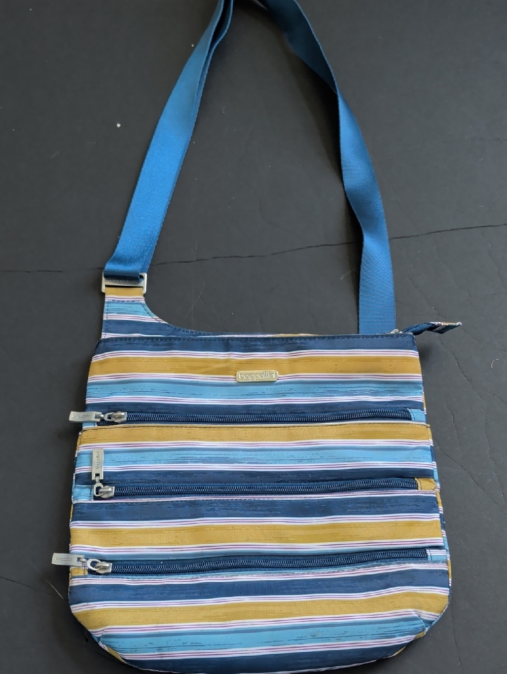 Baggallini Blue, Mustard & Light Blue Striped Crossbody
